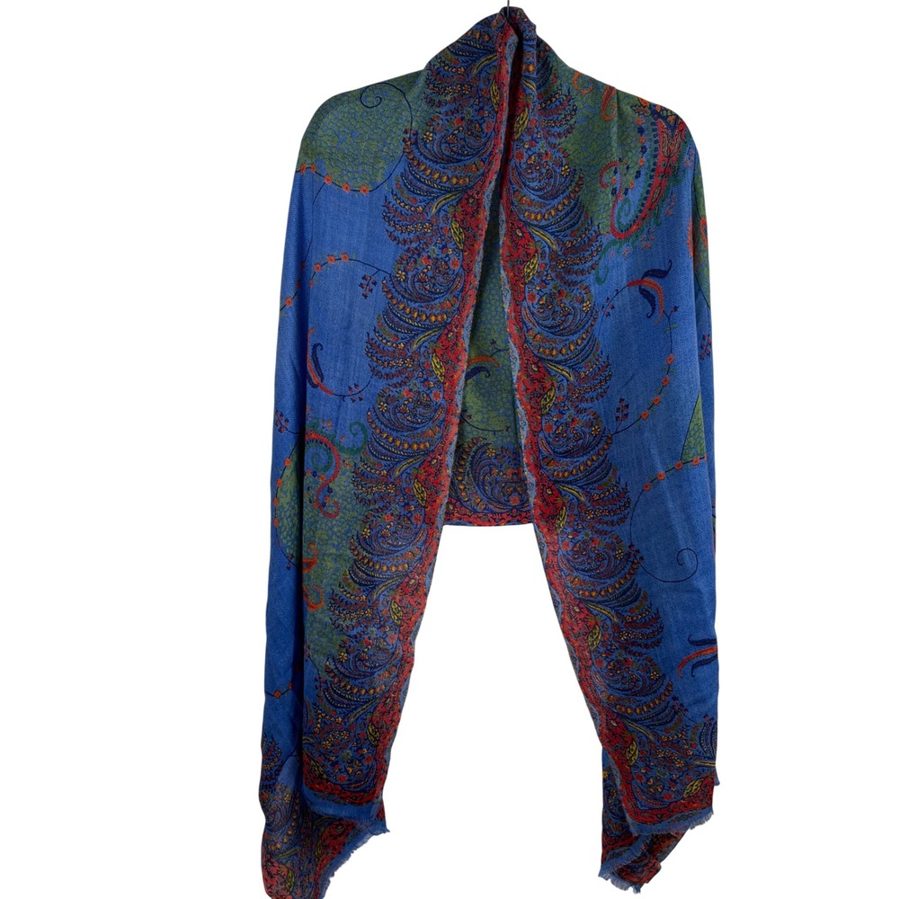 Tiara Accessory 100% Wool Scarf Womens OS Blue Red Green Paisley Shawl Boho Wrap